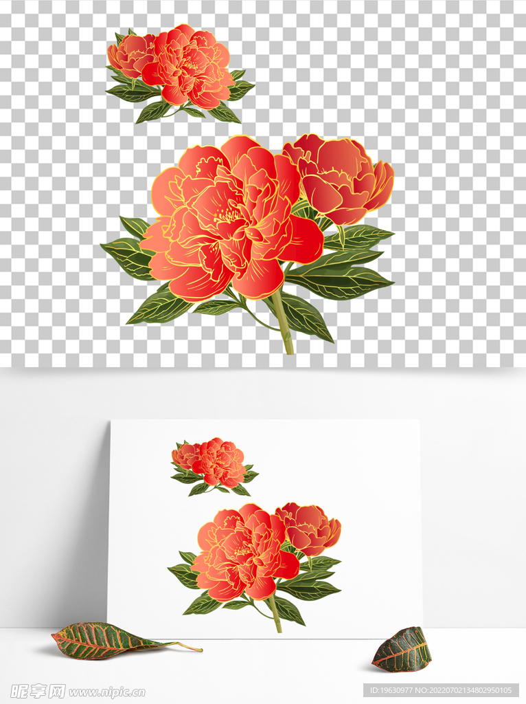 国潮描金牡丹插画