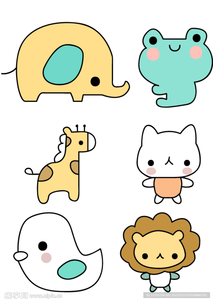矢量手绘简笔画小动物