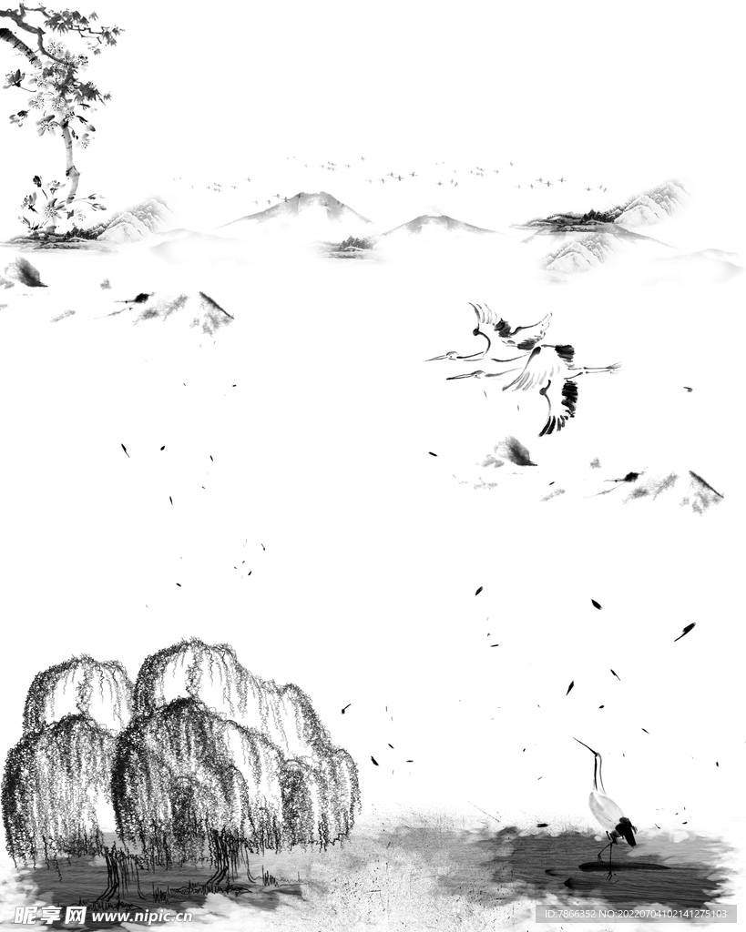 丹顶鹤山水海报展板