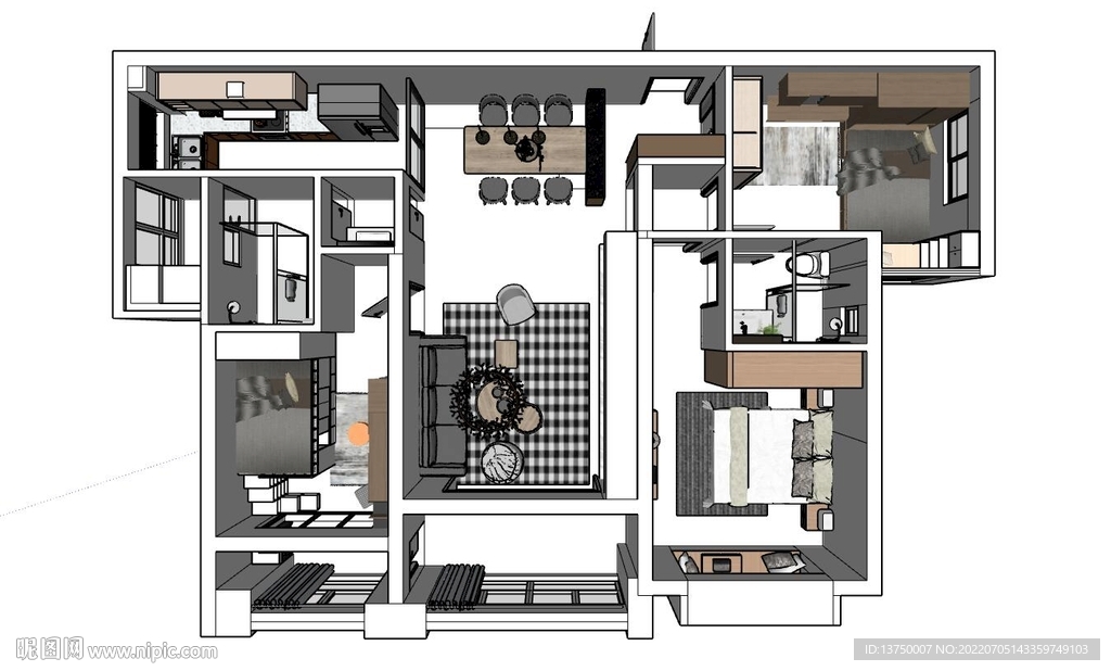 现代风格家居样板房su模型