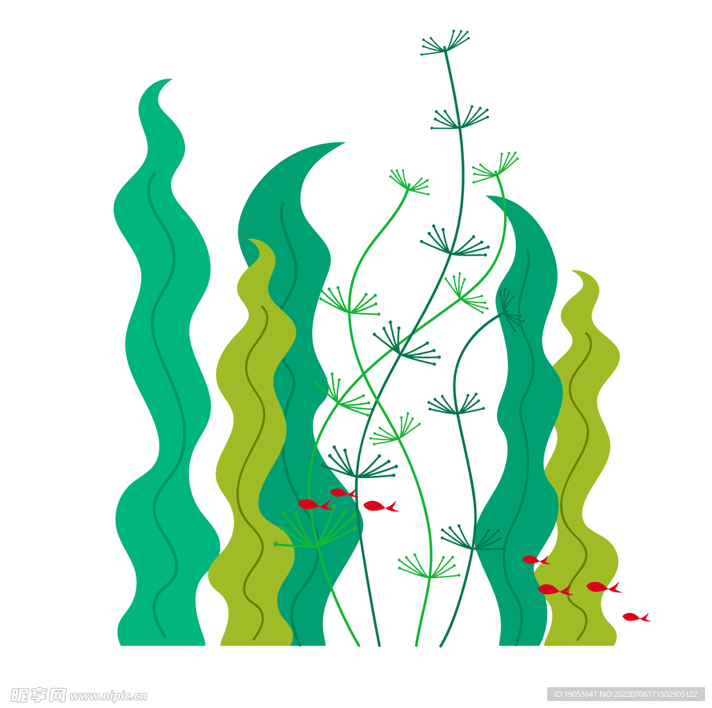 手绘绿色卡通植物水草图片