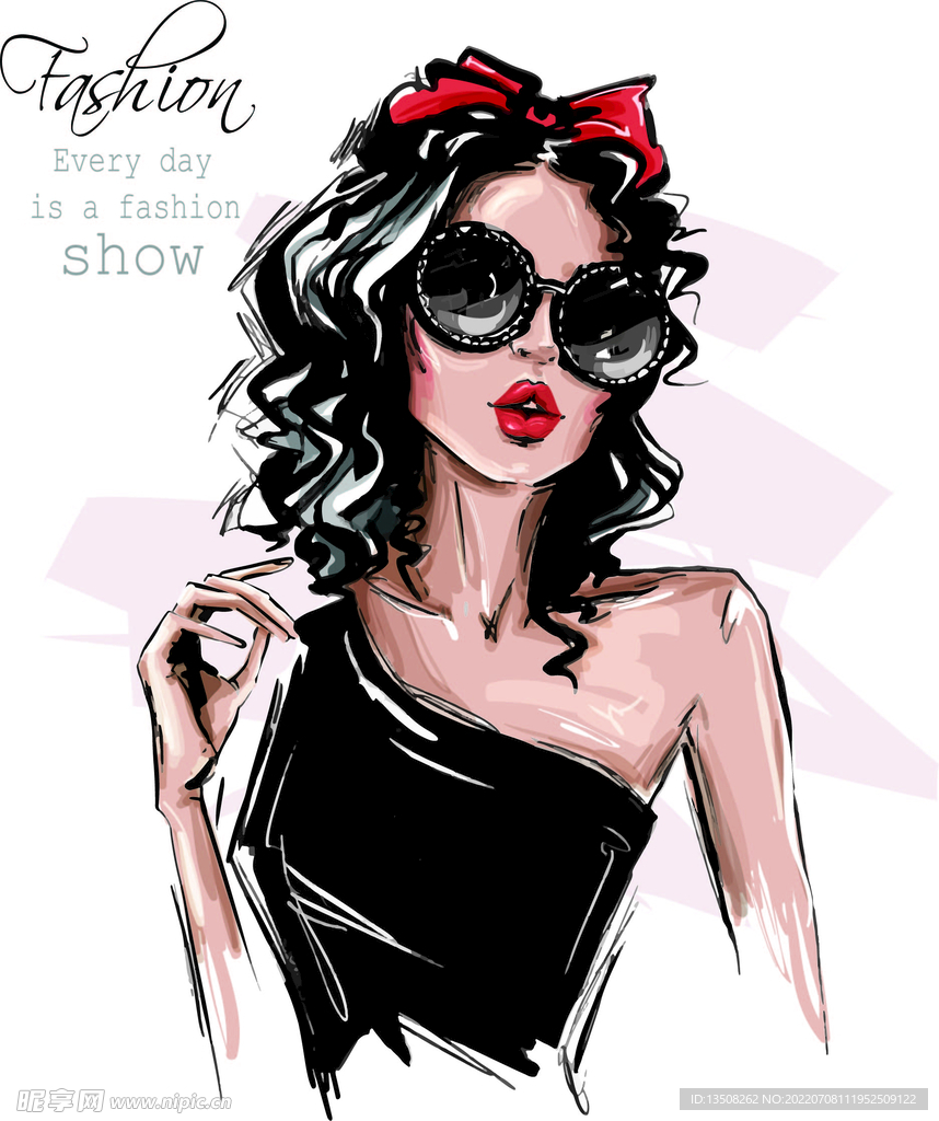 卡通 墨镜 美女 大牌 矢量 