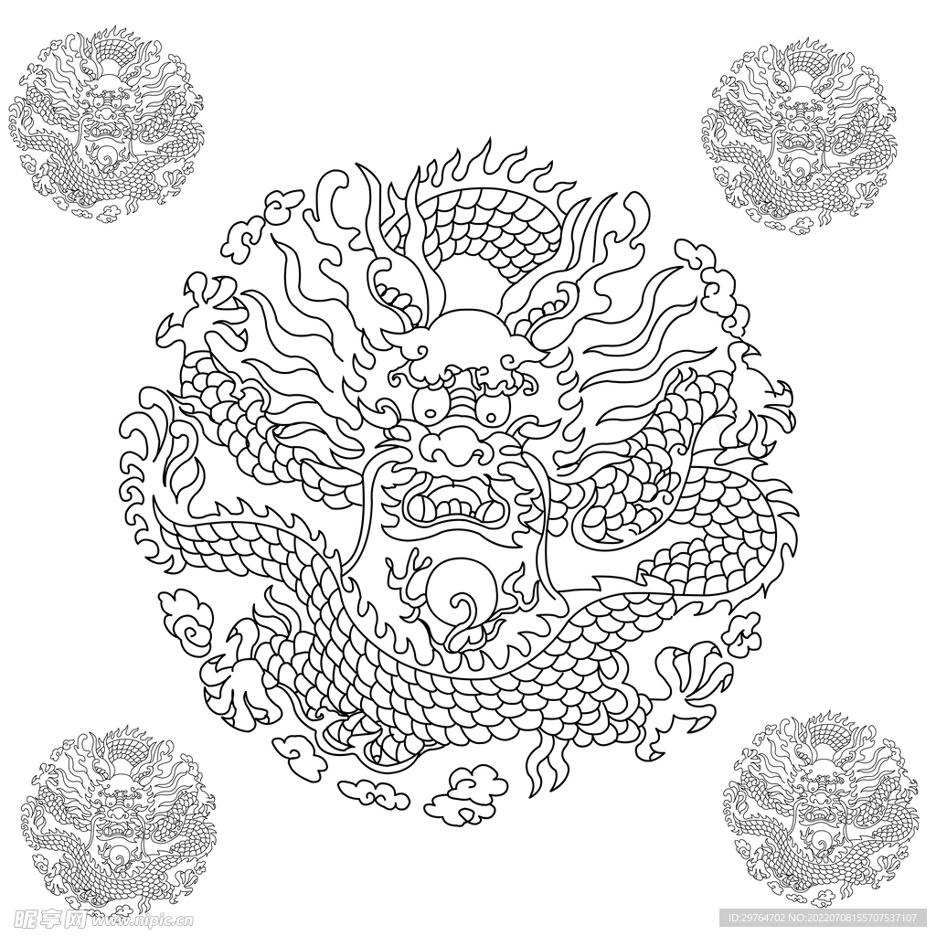 矢量龙正面线稿 