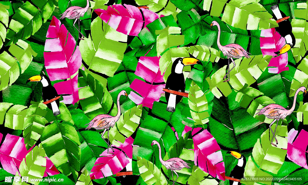 火烈鸟鲜艳花纹图案