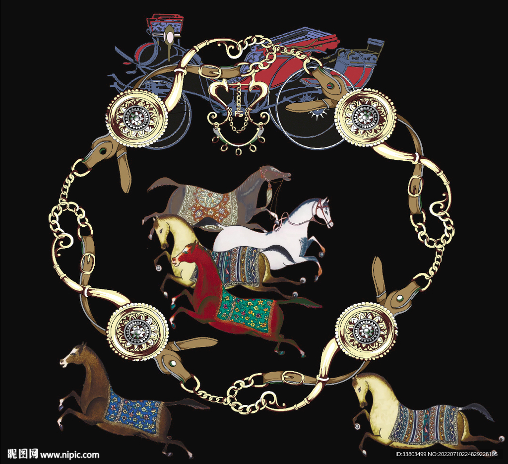 大牌链条马马车方巾