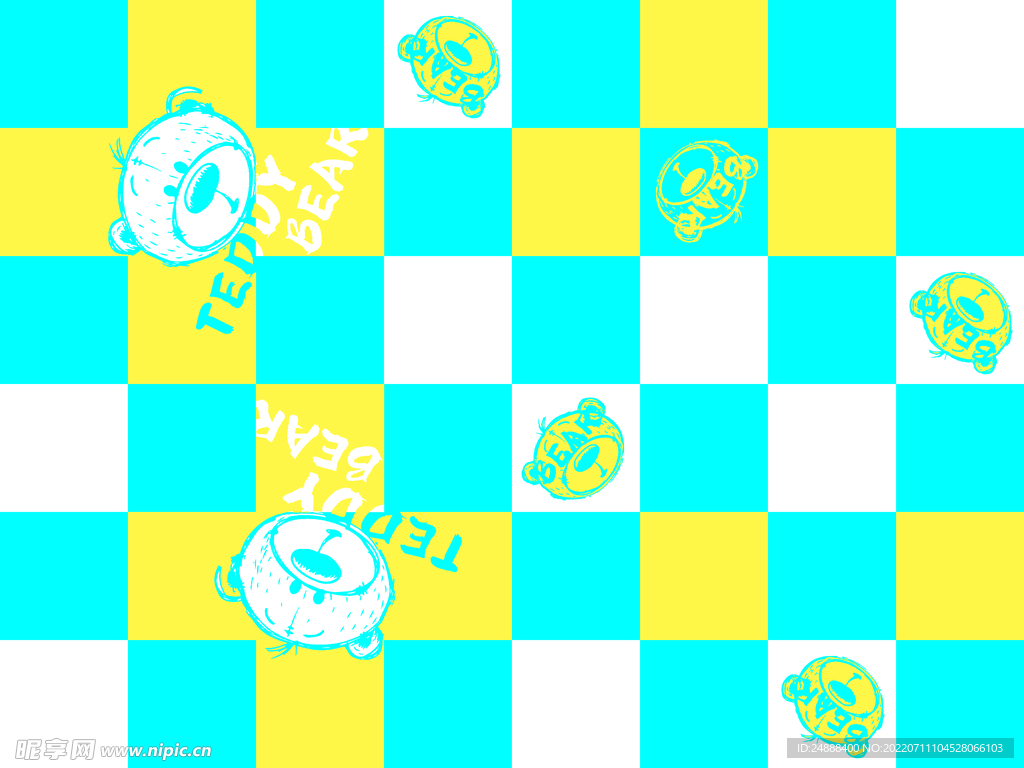 英文卡通格子小熊 大牌