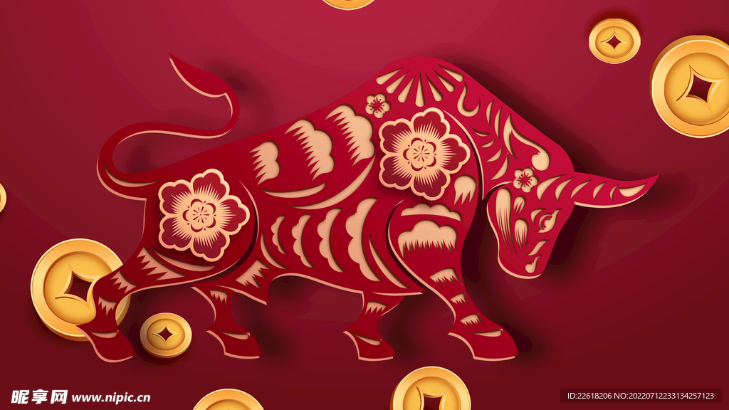 福牛剪纸海报背景