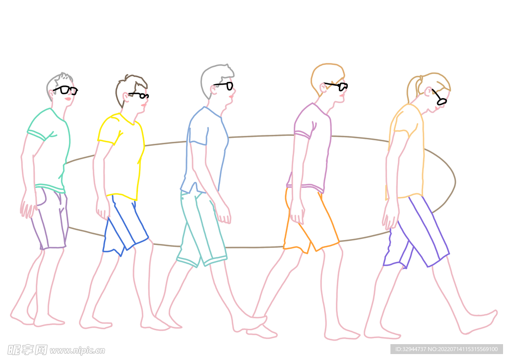 带着滑板的少年门 线条插画