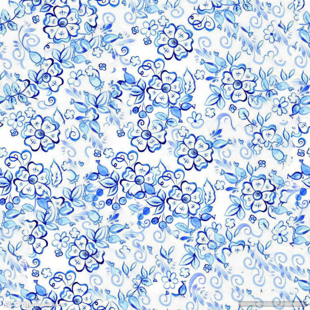 青花花纹材质艺术墙面无缝贴图