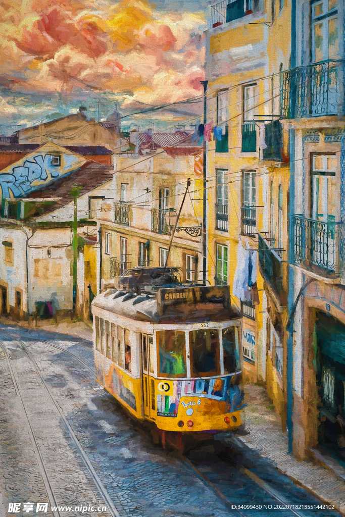 唯美风景油画背景图片素材