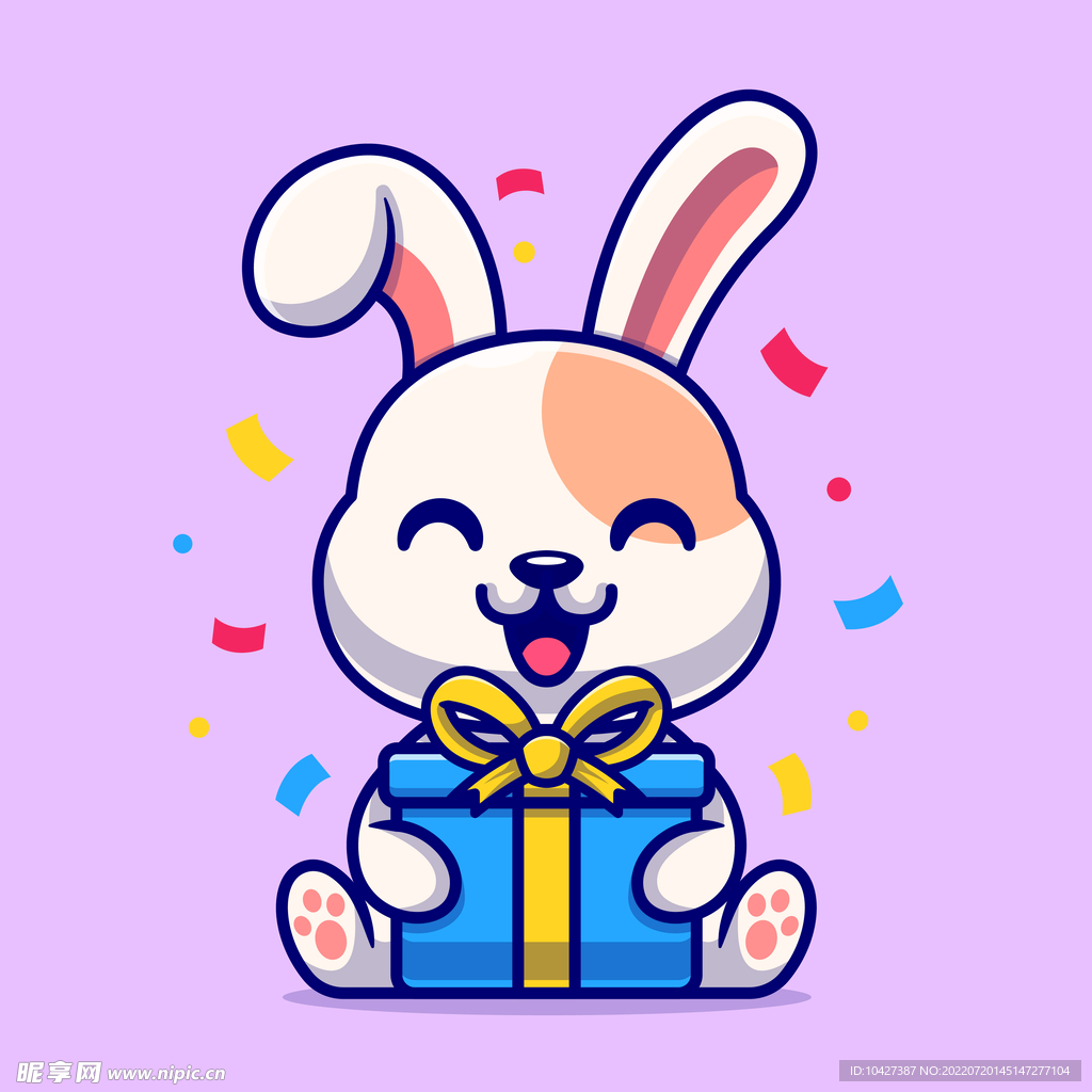 兔子与礼品盒卡通矢量图标