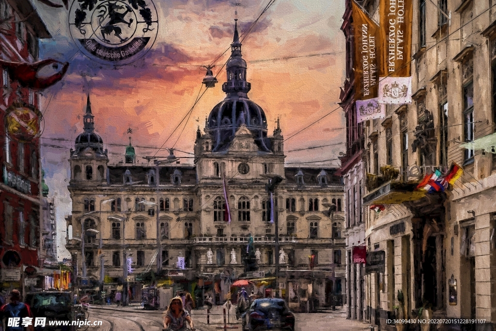 唯美风景油画背景图片素材