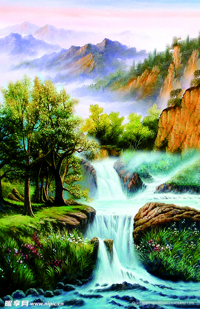 山水画 背景板 高山流水