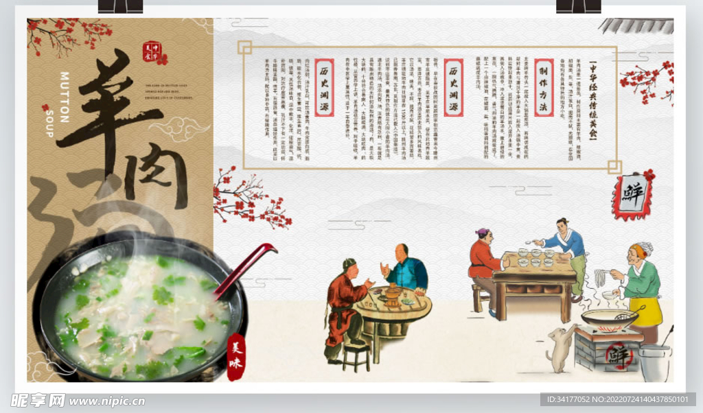 羊肉汤美食介绍内容挂画展板