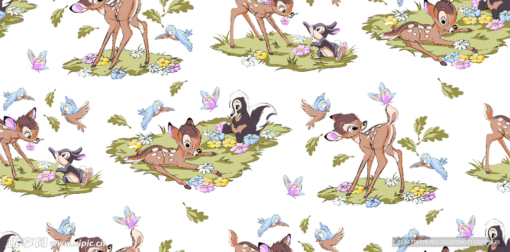 数码印花 鹿 蝴蝶 