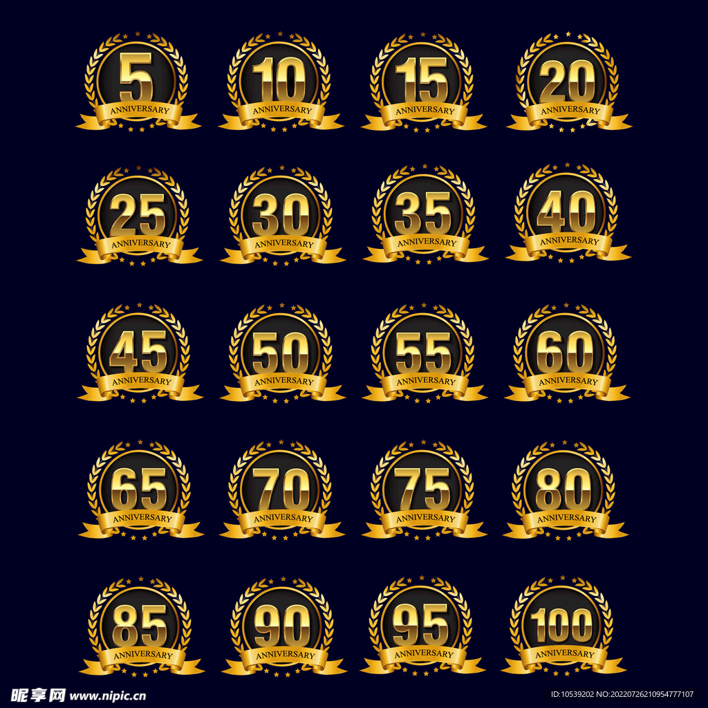 金色周年纪念数字标签