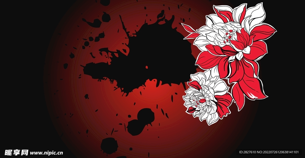 泼墨牡丹 渐变花 网点花