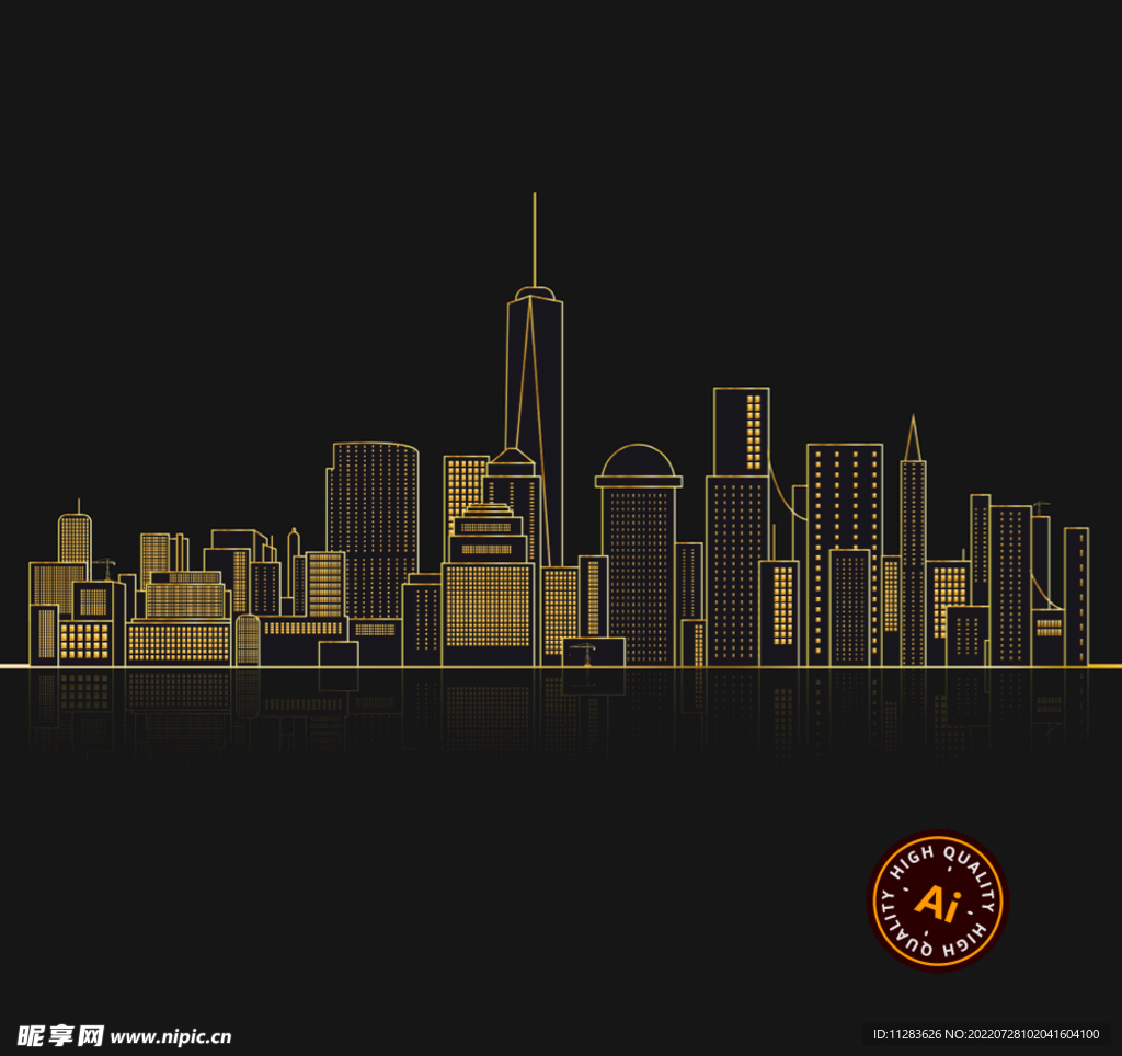 金色线性城市剪影