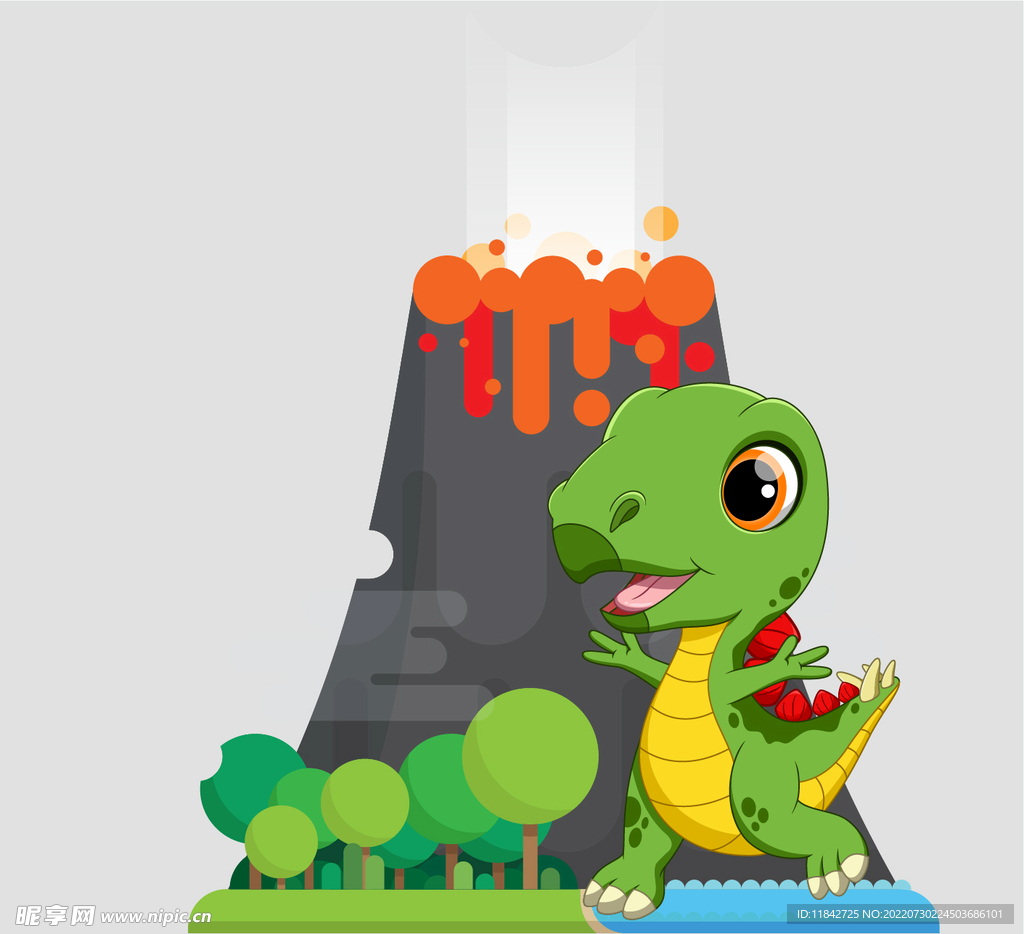 卡通恐龙火山背景