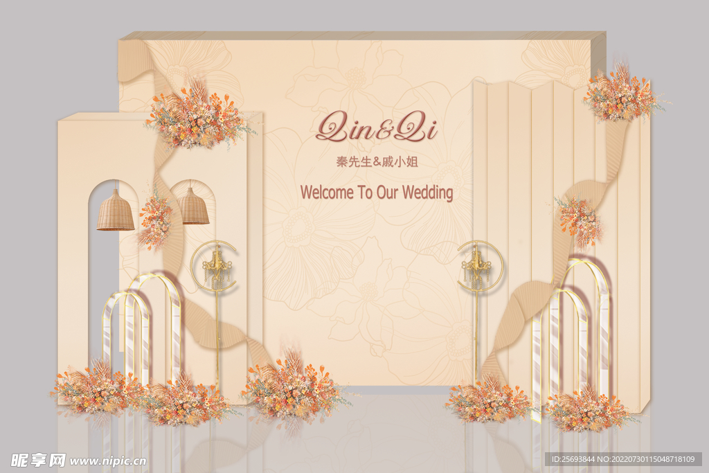 香槟色迎宾区含底背景源文件