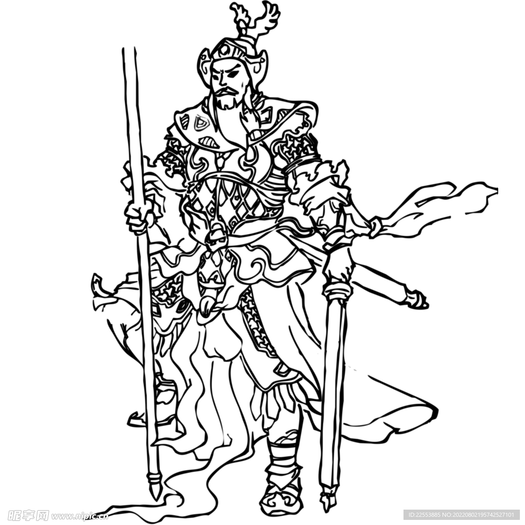 古代人物手绘黑白线稿