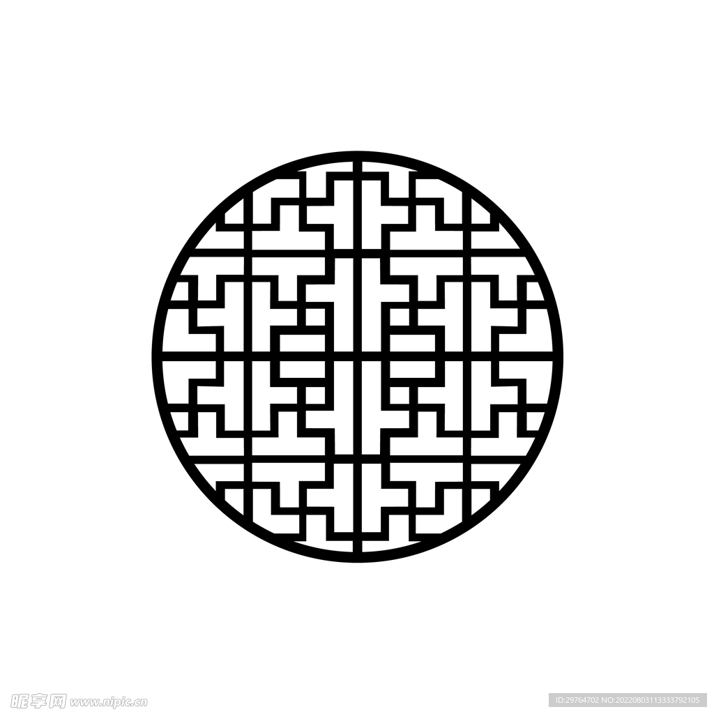 中式圆形花窗矢量   