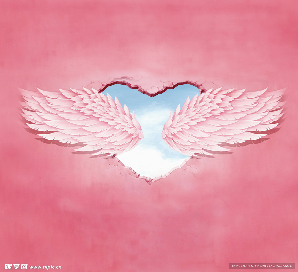 手绘爱心翅膀网红直播背景墙