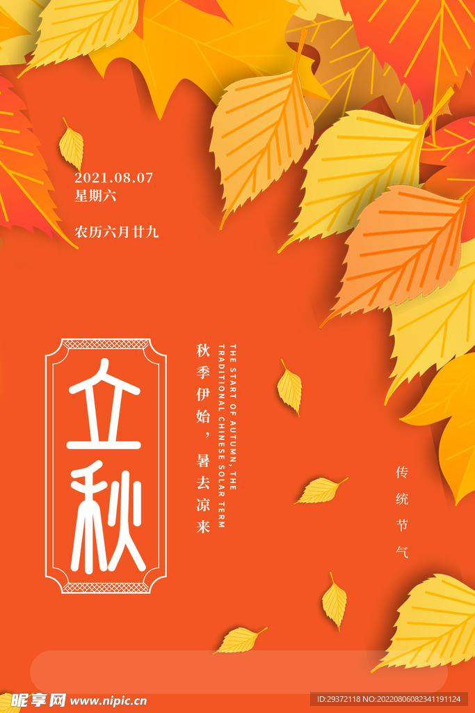 传统节气立秋节气枫叶海报