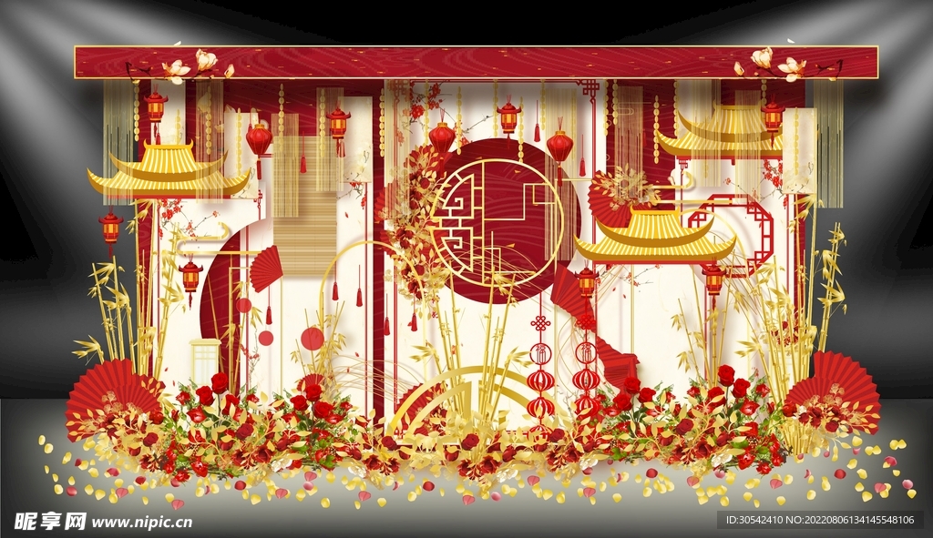 红色新中式婚礼效果图设计