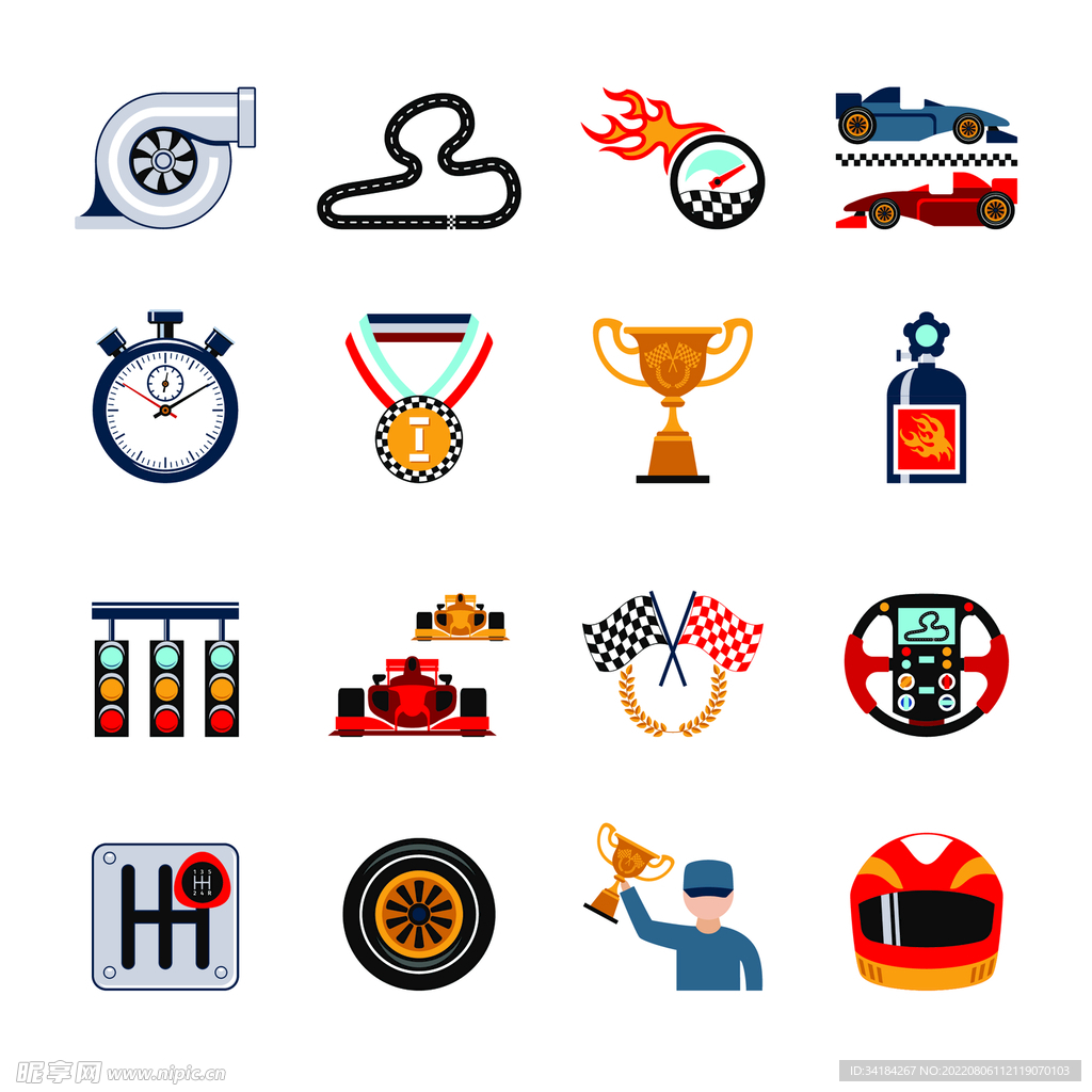 媒介例证赛车图标集模板