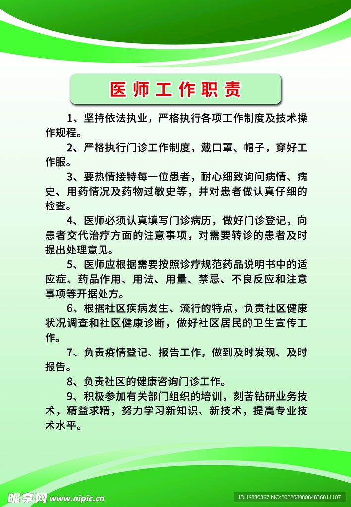 医师工作职责 医院制度