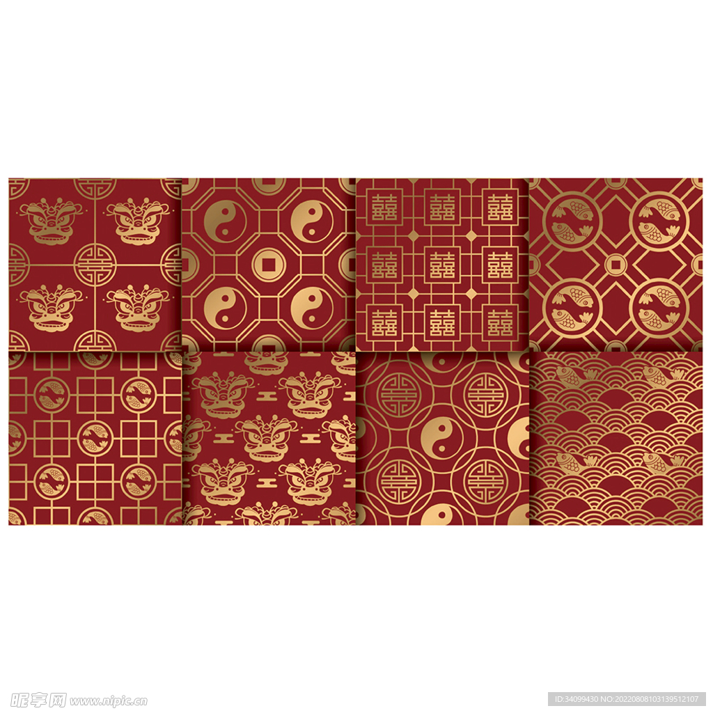 ai矢量中式古典印花花纹