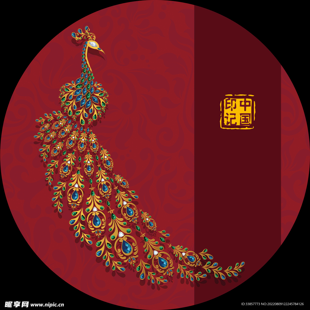 国潮元素圆形装饰国画