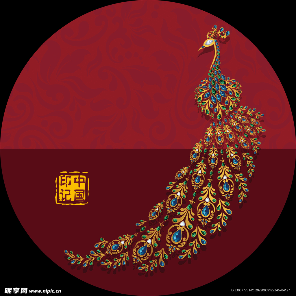 国潮元素圆形装饰国画