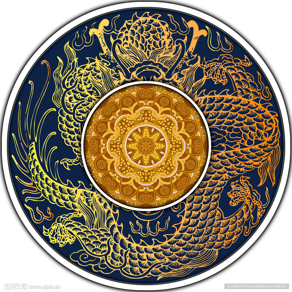 国潮元素圆形装饰国画