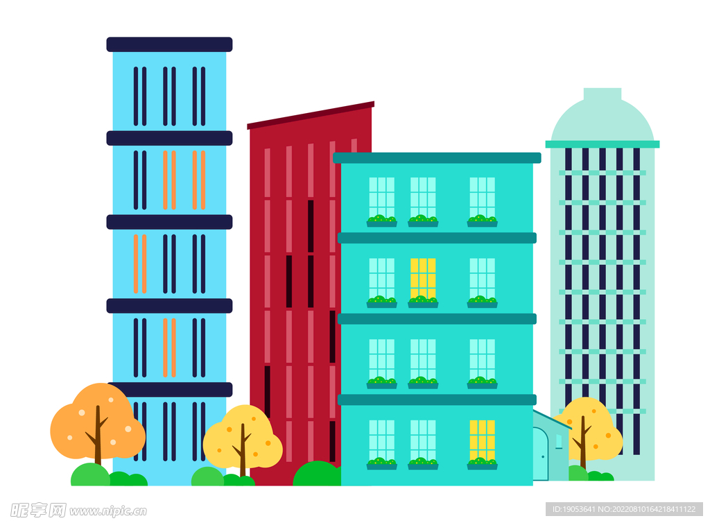 扁平城市建筑 矢量插画