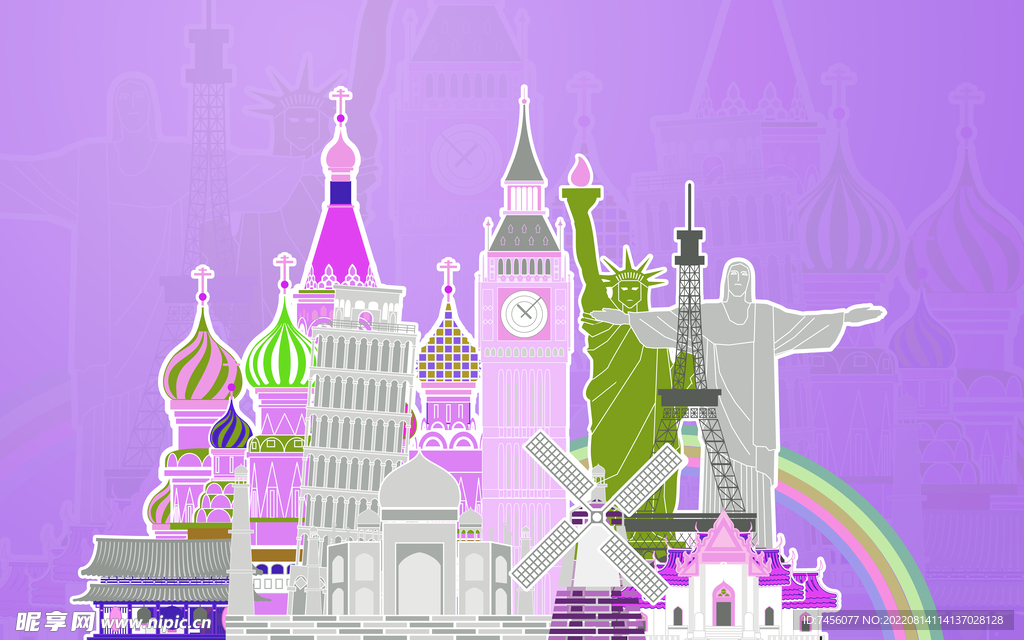 巴黎铁塔建筑水彩背景墙