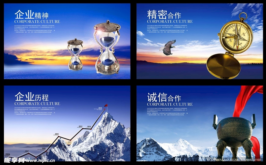 蓝色企业文化理念精神展板