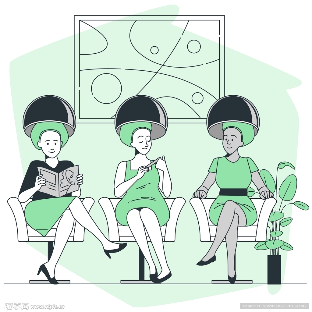 卡通绿色做头发护理染发场景