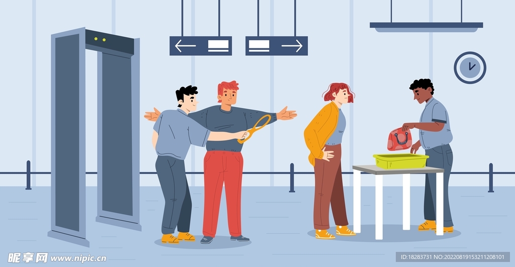 卡通安检检查场景