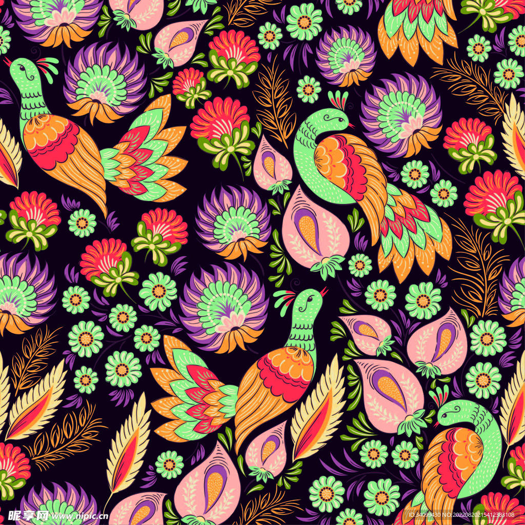 ai矢量民族风孔雀图案