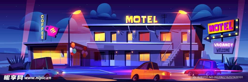 卡通手绘汽车旅馆酒店