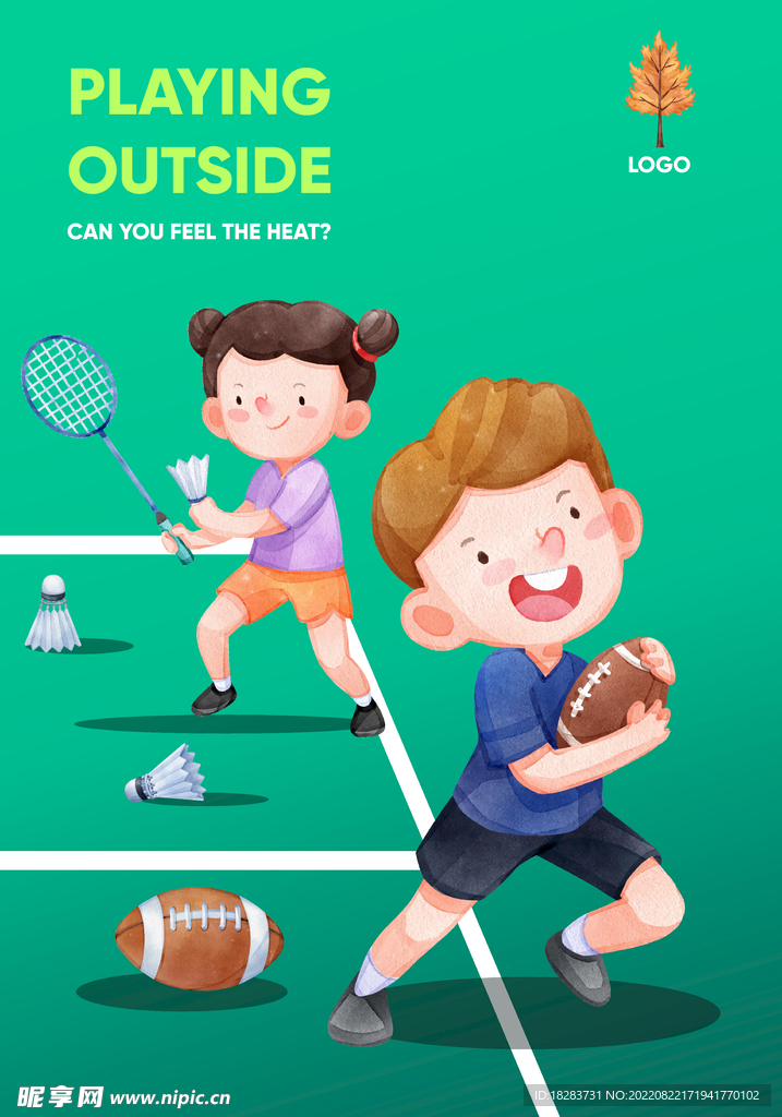 卡通儿童羽毛球训练运动