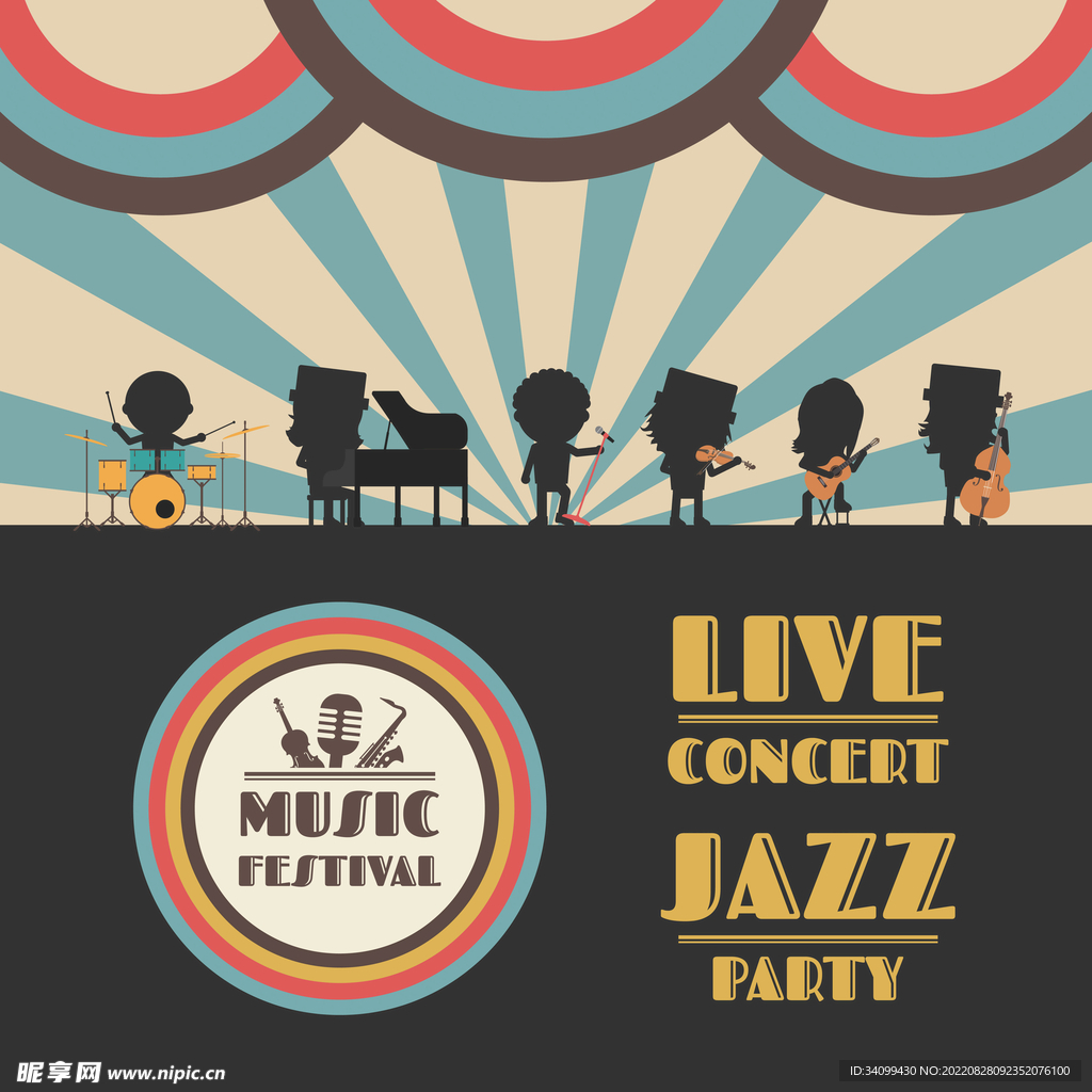 ai矢量复古爵士乐背景