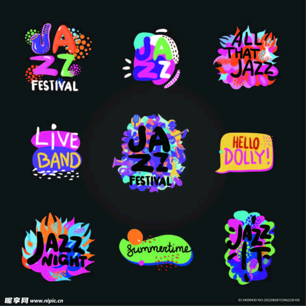 ai矢量炫彩爵士乐元素