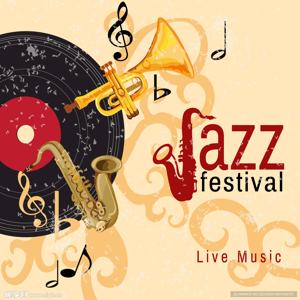 ai矢量爵士乐动感背景