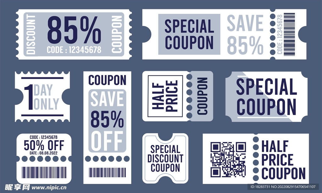 蓝色针孔条形码票据单据素材下载