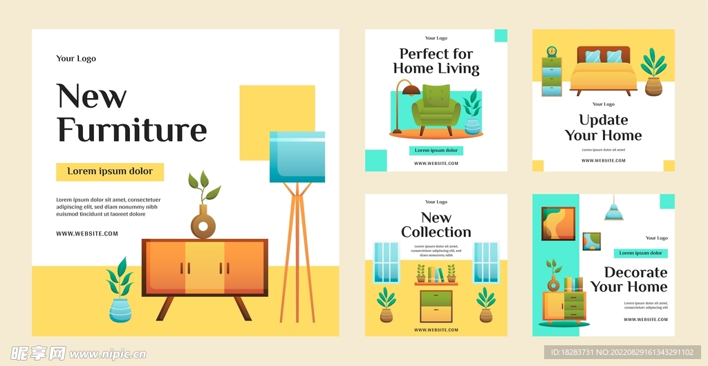 卡通黄颜色家具家居生活素材