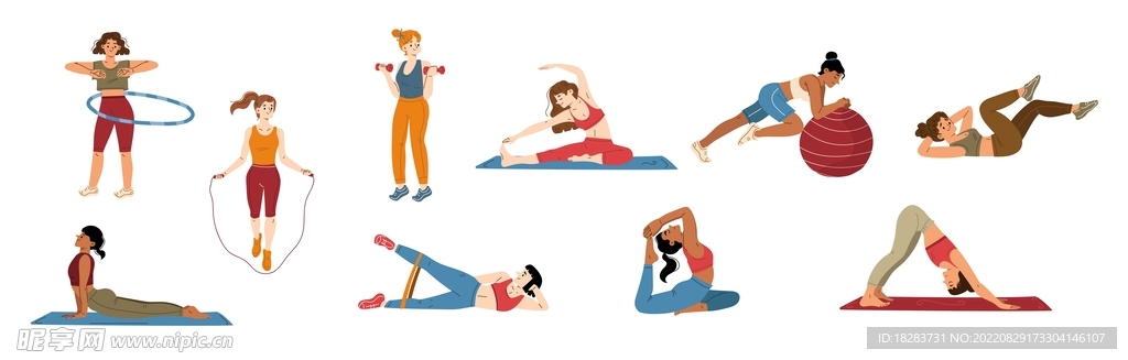 卡通女性瑜伽锻炼