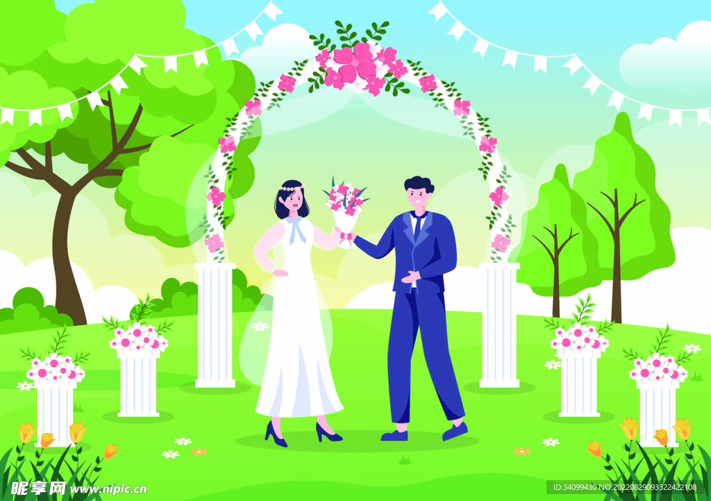 ai矢量户外婚礼背景